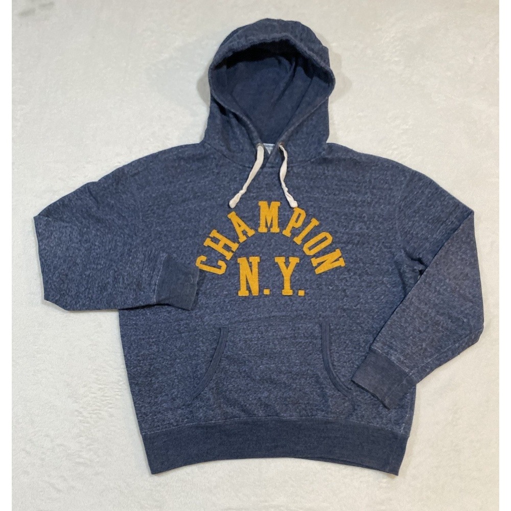 Champion Hoodie Mens L Blue Heather "Champion N.Y." Stitched Pullover Sweatshirt